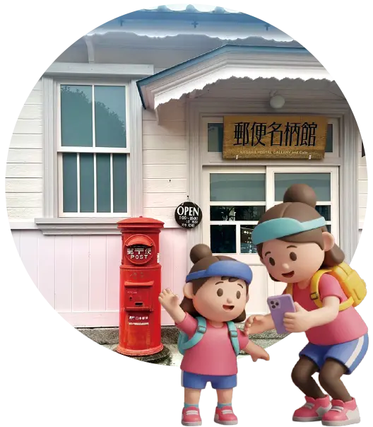 郵便名柄館でロゲイニングしているイラスト